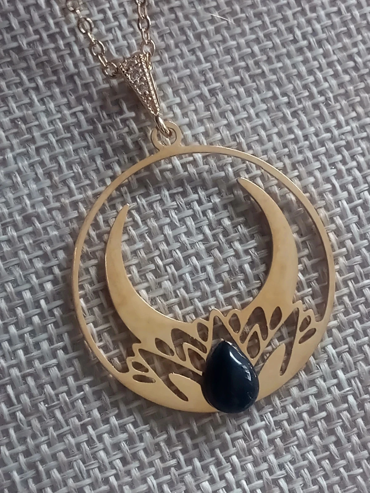 Gold moon necklace and natural black obsidian stone – photo 2